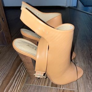 Brown open toe heels